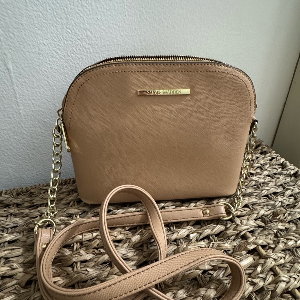 Steve Madden Beige Crossbody Bag with Gold Accents